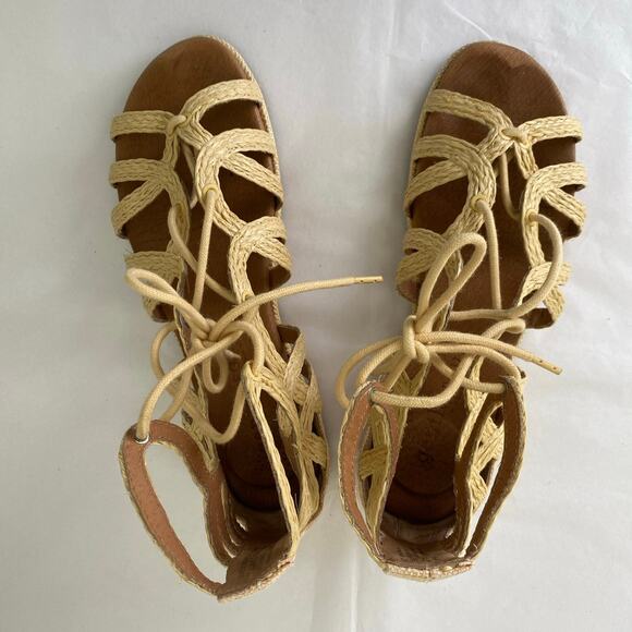 Gentle Souls Break My Heart 3 Size 7.5 Raffia Natural Leather Sandal Comfort - Picture 3 of 11